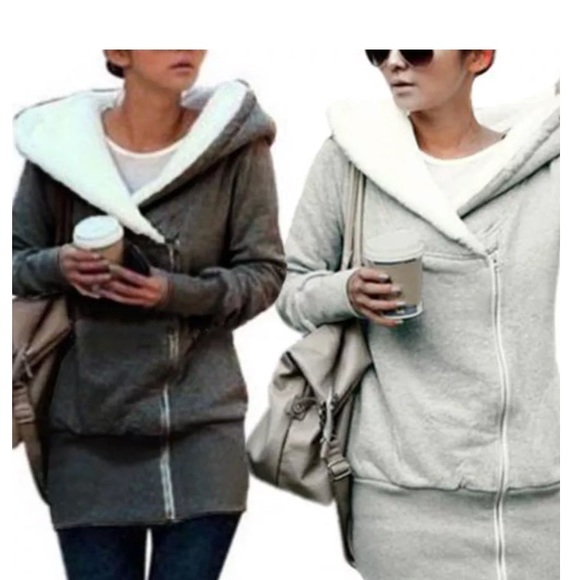 Dark Grey Cozy Swiss Alps Hoodie Coat Jacket New - Picture 3 of 4